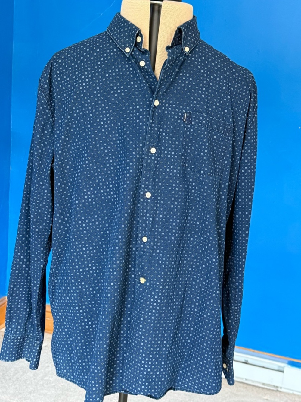 Barbour x Sam Heughan Blue Print Shirt Tailored Fit Heritage Mens